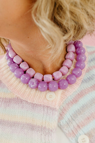 Chunky Beaded Necklace - Lilac