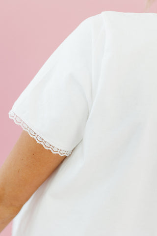 Reggie Lace Trim Tee Shirt in Ivory
