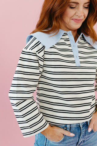 Harlenn Oversized Collar Polo Shirt in White