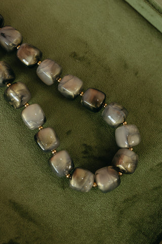Chunky Beaded Necklace in Iridescent Olive