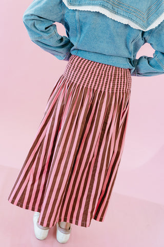 Maren Striped Maxi Skirt in Pink/Brown
