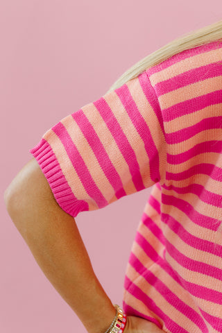 Alayna Stripe Short Sleeve Cardigan in Punch/Peach