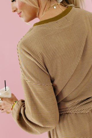 Ollie Stripe Sleeve Top in Olive/Mauve