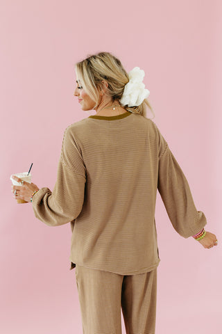 Ollie Stripe Sleeve Top in Olive/Mauve