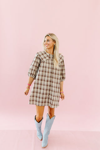 Racquel Plaid Collar Mini Dress