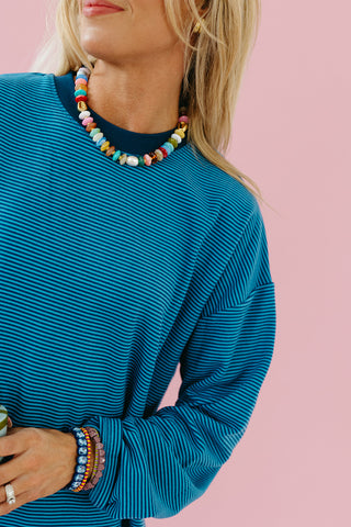 Devan Oversized Crop Tee in Blue