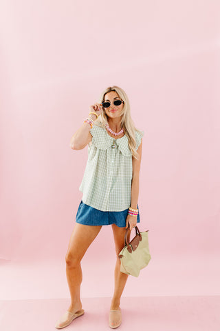 Mary Ann Checkered Pilgrim Collar Top