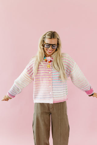 Bowen Button Cardigan in Strawberry Mix