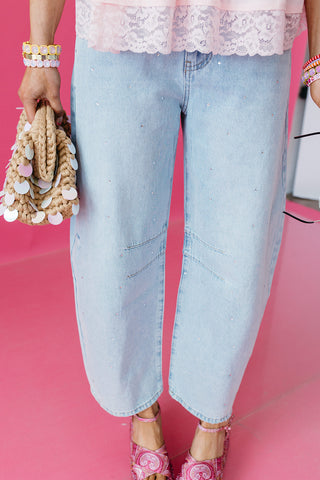 Ella Rhinestone Barrel Jeans