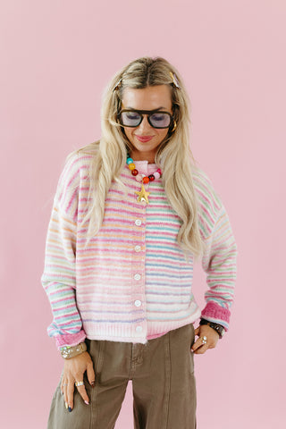 Bowen Button Cardigan in Strawberry Mix