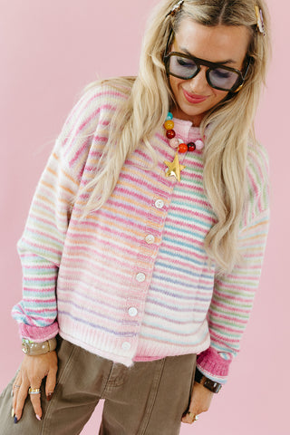 Bowen Button Cardigan in Strawberry Mix