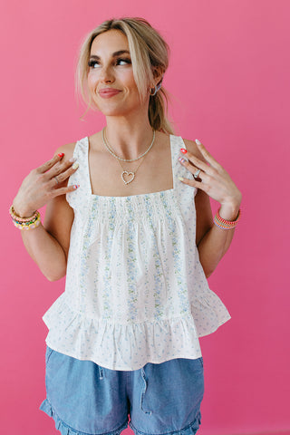 Elara Floral Ruffle Tank Top