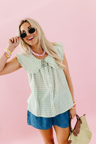 Mary Ann Checkered Pilgrim Collar Top