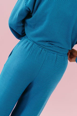 Devan Stripe Soft Knit Pants in Blue