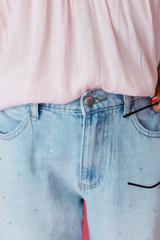 Ella Rhinestone Barrel Jeans