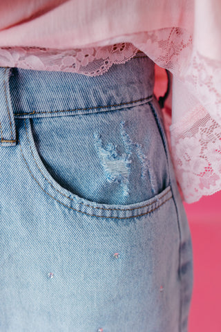 Ella Rhinestone Barrel Jeans