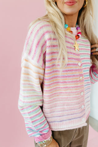 Bowen Button Cardigan in Strawberry Mix