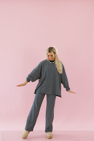 Paisley Multi Stripe Knit Pants in Navy