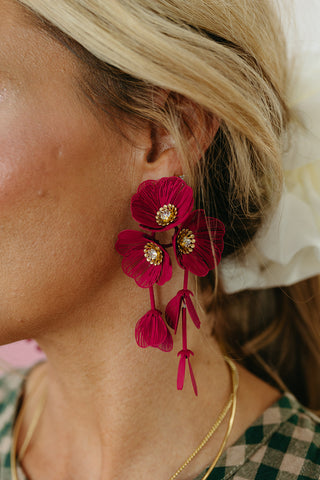 Audrey Flower Statement Earrings in Maroon