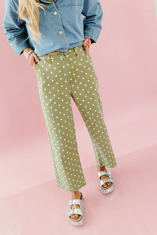 Hayes Denim Polka Dot Pants in Chartreuse
