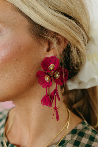 Audrey Flower Statement Earrings in Maroon