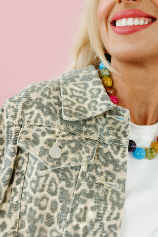 Kit Denim Cape Jacket in Leopard
