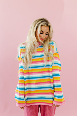 Cambri Mock Neck Stripe Sweater in Hibiscus Multi