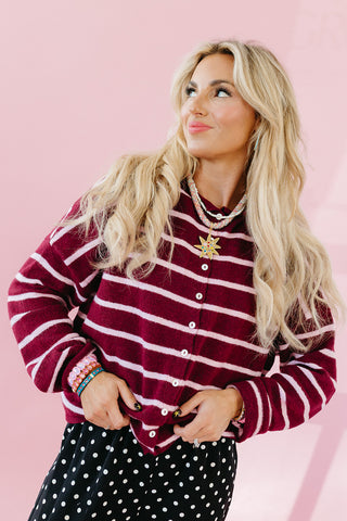 Piper Cardigan in Wine/Pink Stripe