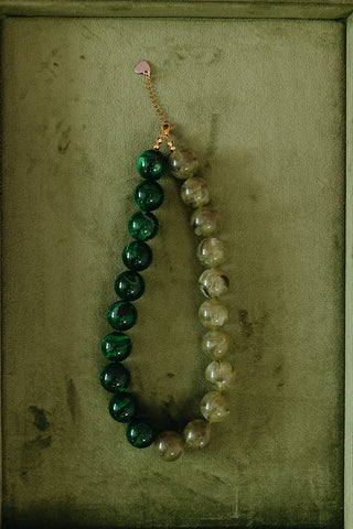 Chunky Beaded Necklace in Green/Olive