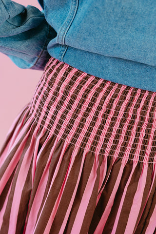 Maren Striped Maxi Skirt in Pink/Brown