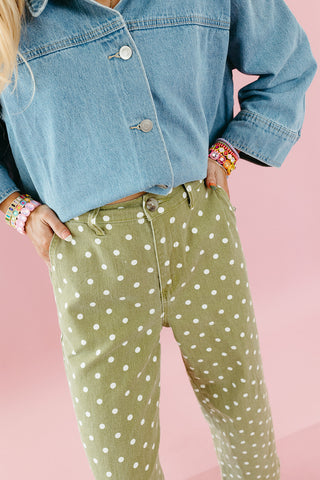 Hayes Denim Polka Dot Pants in Chartreuse
