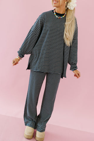 Paisley Multi Stripe Knit Top in Navy