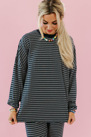 Paisley Multi Stripe Knit Top in Navy