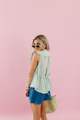 Mary Ann Checkered Pilgrim Collar Top