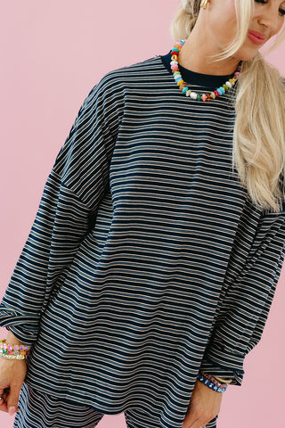 Paisley Multi Stripe Knit Top in Navy