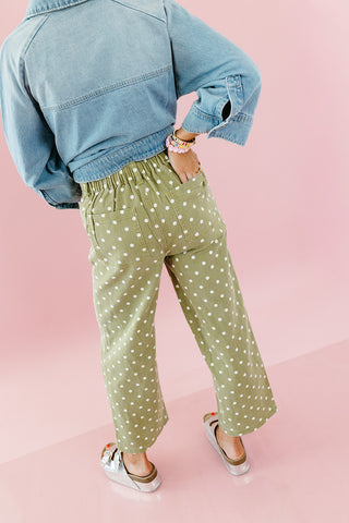 Hayes Denim Polka Dot Pants in Chartreuse