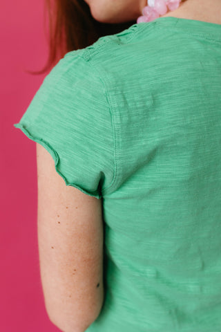 Teagan Smocked Ruffle Hem Top in Green