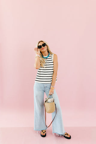 Arden Stripe Knit Tank in Cream/Black