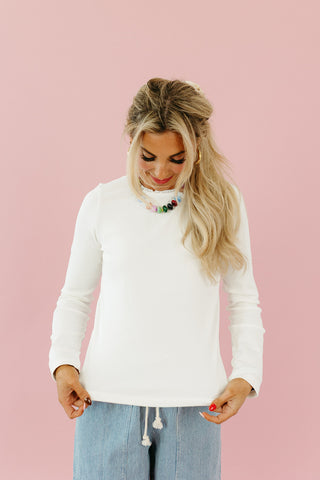Shawn Long Sleeve Ribbed Tee in Off White
