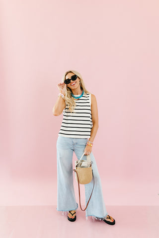 Arden Stripe Knit Tank in Cream/Black