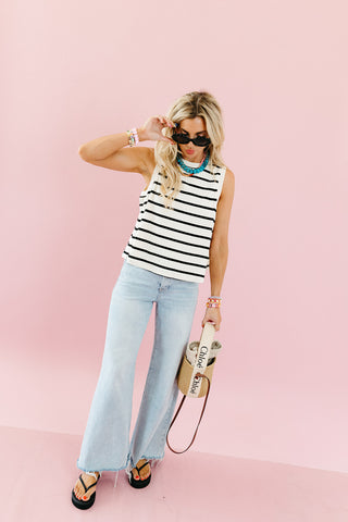 Arden Stripe Knit Tank in Cream/Black