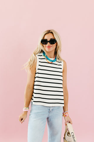 Arden Stripe Knit Tank in Cream/Black