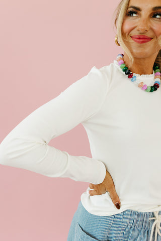 Shawn Long Sleeve Ribbed Tee in Off White