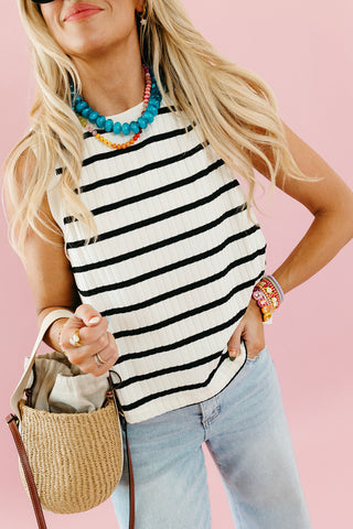 Arden Stripe Knit Tank in Cream/Black