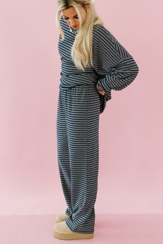 Paisley Multi Stripe Knit Pants in Navy