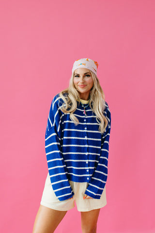 Piper Cardigan in Royal Blue Mini Stripe