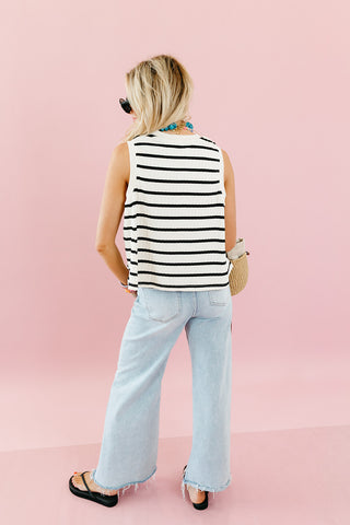 Arden Stripe Knit Tank in Cream/Black
