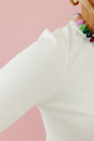 Shawn Long Sleeve Ribbed Tee in Off White