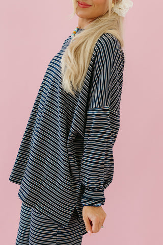 Paisley Multi Stripe Knit Top in Navy