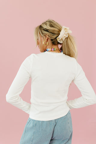 Shawn Long Sleeve Ribbed Tee in Off White